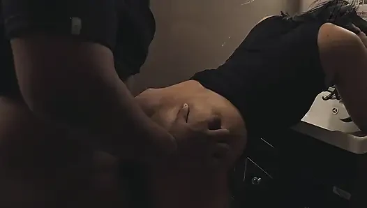 Cute Stepsister in Living Room with Big-stepbrother