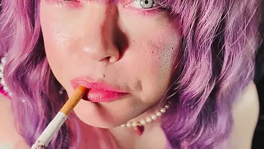 A Cute Tina Snua Tip To Tails 2 Cigarettes With Lots Of Smoke Rings In Satin Gloves & Jewellery