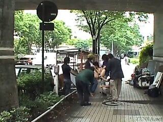 Subtitled Japanese AV star stripped naked in public