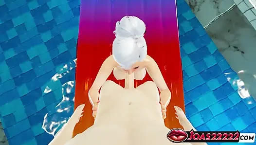 Murasaki nasse blondine 3D hentai - Frenulum lecken, schlampiger blowjob im pool, kehlenfick in unzensierter Animation