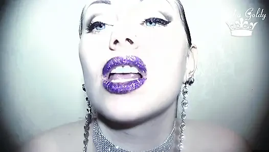 Purple glittery kissing & lip smelling