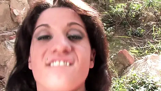 Horny brunette slut picked up and rammed