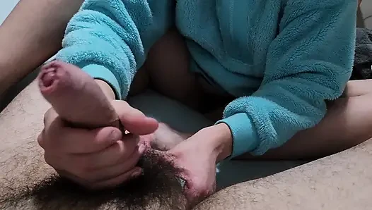 Fuzzy sweater handjob