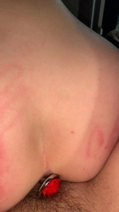 Reverse cowgirl with teen with butt plug