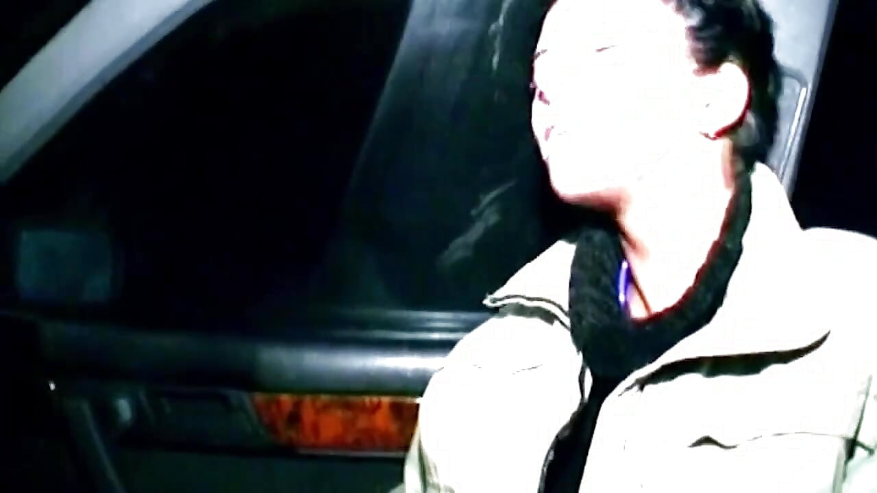 Une brune se doigte au fond d’une voiture sombre