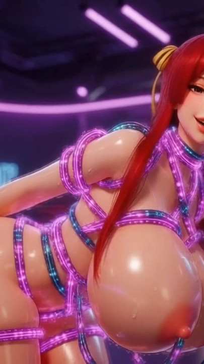 3D Shermie KOF - escravidão shibari brilhante - cordas eletrônicas fodem seus peitos enormes e buceta | Clipe 2