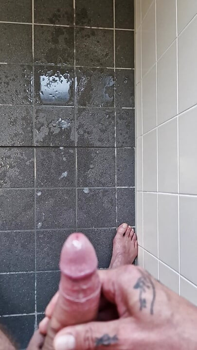 In the bathroom I give myself a golden shower on my hand, then and cum nicely