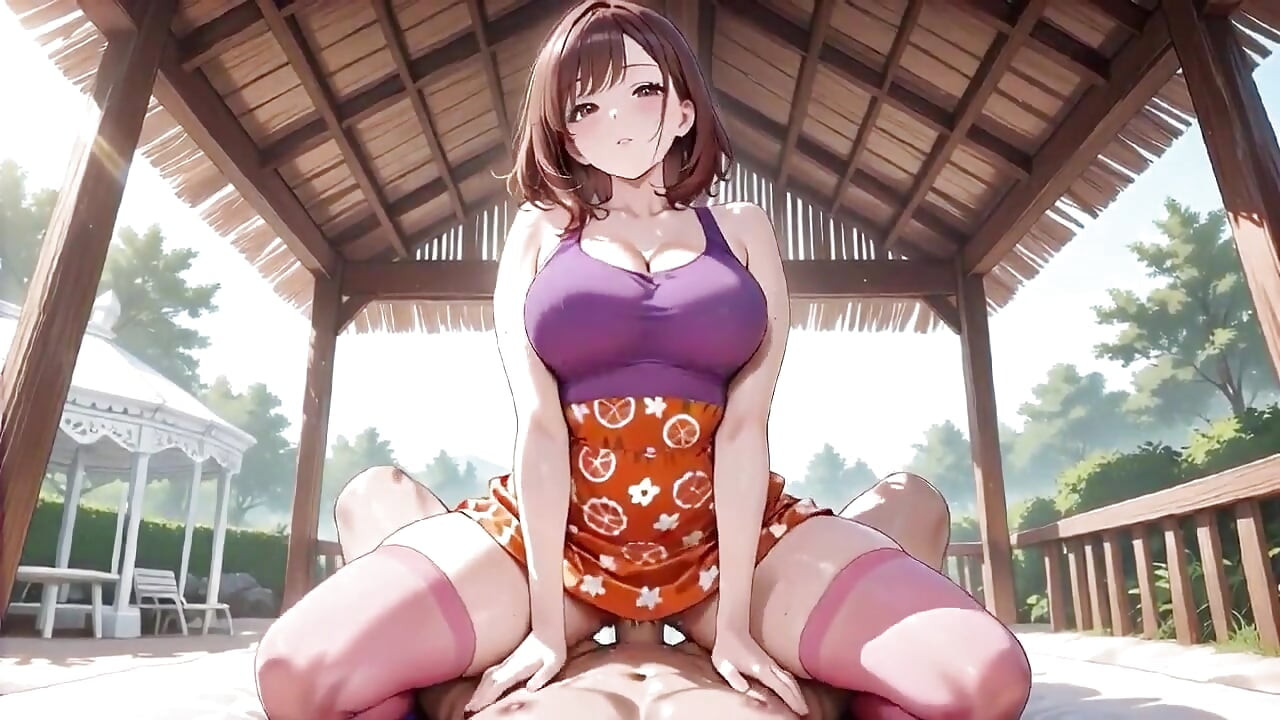 Store pupper hentai skjønnhet spretter lidenskapelig på tropisk veranda - dryppende våt!