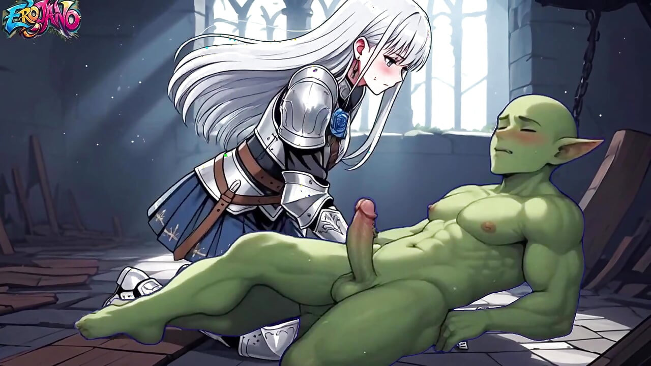 Sexy Adventurer Gets Turned on by a Goblin and Gives Him a Wild Blowjob in the Abandoned Castle