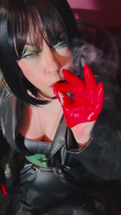Miss Tina Snua In Leather coat & Gloves Sparks Up A cigarette Then Smokes For You Leather Lovers! | Clip 1