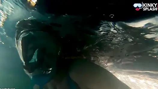 Night Swim in Latex Swimsuit & Full Face Mask