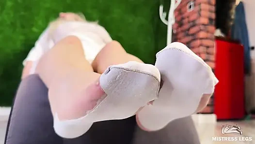 White Stockings Foot Tease and My Ass in Background After Domination Session