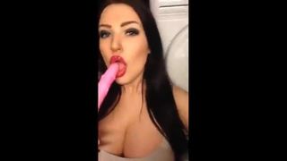 Swedish MILF Julia Allert sucking pink dildo