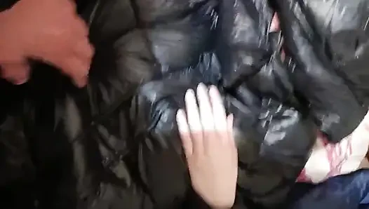 Down jacket fetish - lagi asik mainin dan crot di jaketnya yang mengkilap