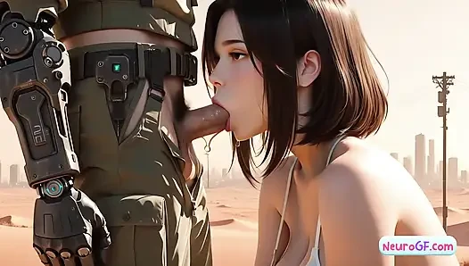 Metal-armed babe begs for cock and moans rolling through the desert
