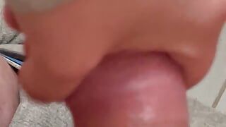 Big cock jerked off on toilet