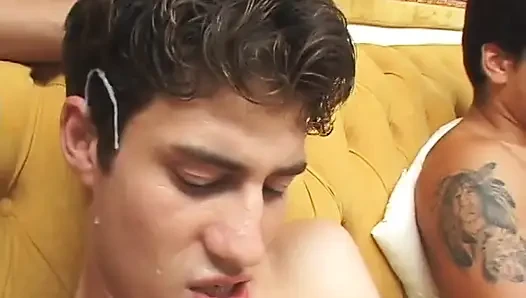 Three gay boys fucking horny brunette