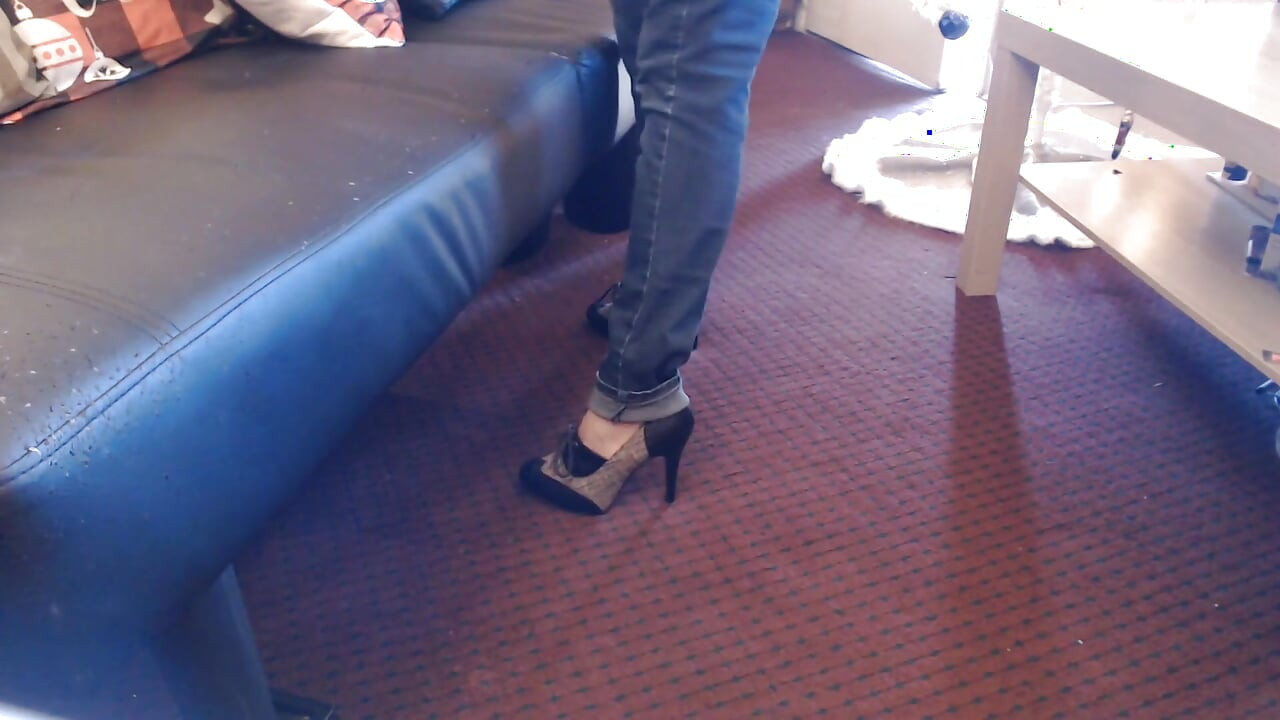 Oxford toe yüksek topuklu tweed çifte sikiş