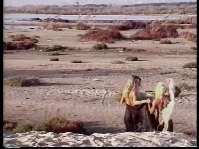 Blonde lesbians lovers lick each other on the sandy beach - Vintage video- No audio,but music