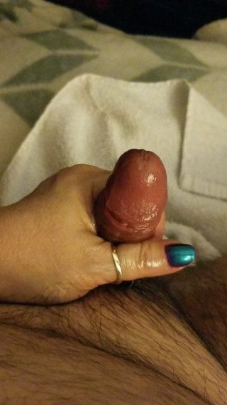 Wife edging precum with cumshot