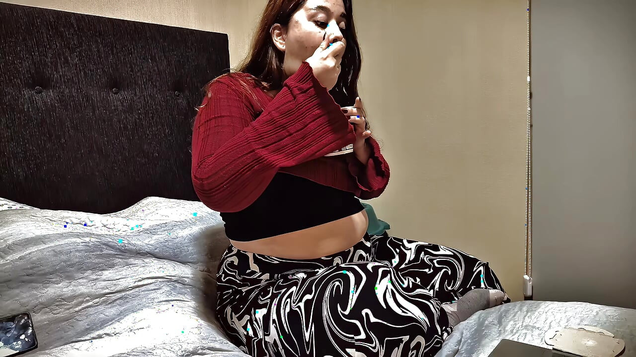 Nicole's Bedtime Snack Stripping, Teasing & Showing off My Big Soft Belly