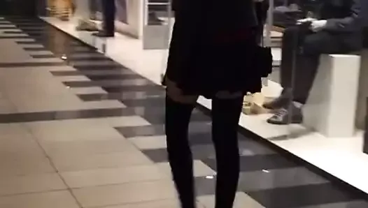skinny girl masturbates in the mall