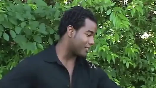 Huge black cock in ass...black and white in the garden