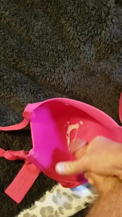 Cumming in my wife's pink bra