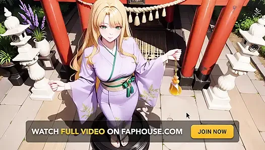 Блондинка в Лаванде! Стоя на коленях босиком под красными Torii воротами, ее Andouf трехает в бризе