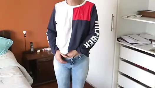 Mutual masturbation with stepson while watching porn and he cums in my hairy pussy.