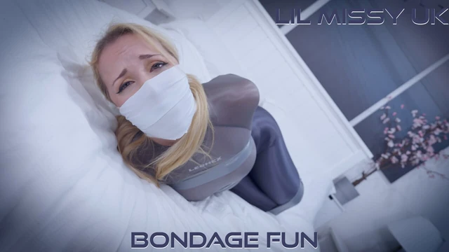 Lil Missy UK - Blonde has some tape bondage fun and hogtied while tape gagged