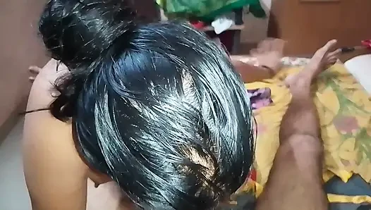 Indian housewife sucks and licks her husband's penis