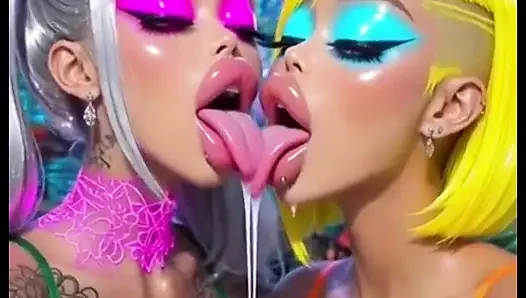 Funny Lesbians Tongue and Kiss Fetish, Ai Animation