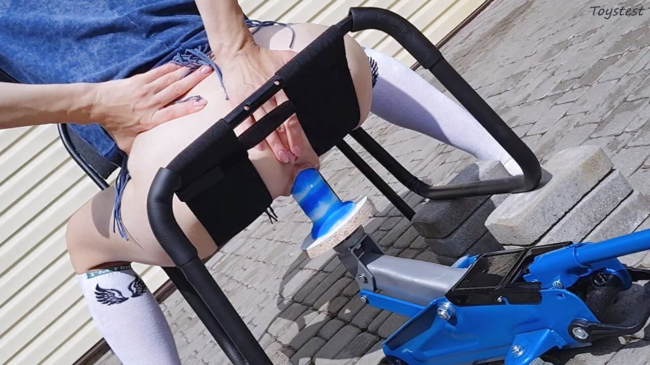 Insertion Fetishes. Car Jack Mounted Dildo Slowly Goes Into TIny Stepsister's Pussy