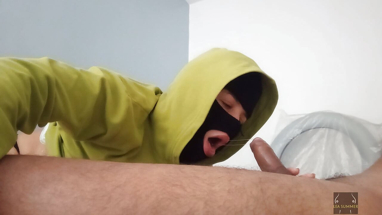 Big-assed slut sucks cock and swallows the semen of a black man with a big dick