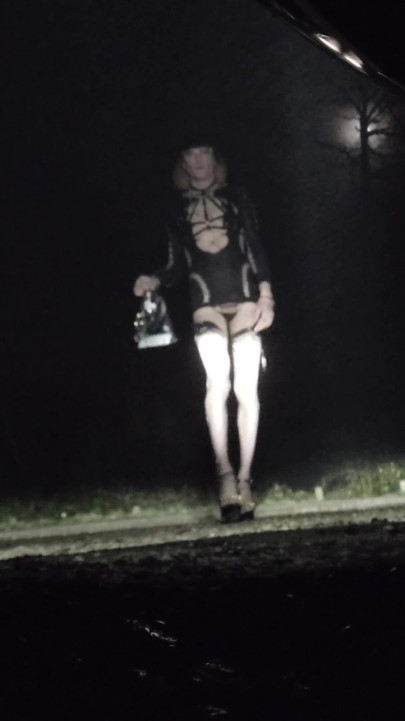 Waiting for Beautiful Cocks, Ass in the Air in a Parking Lot at Night