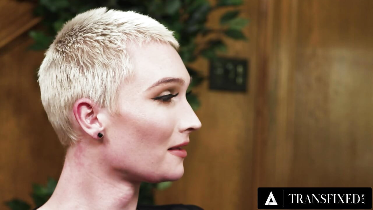 TRANSFIXED - Blonde Trans Handles A Big Dick In Her Tight Asshole Before Getting Mouth Full Of Cum