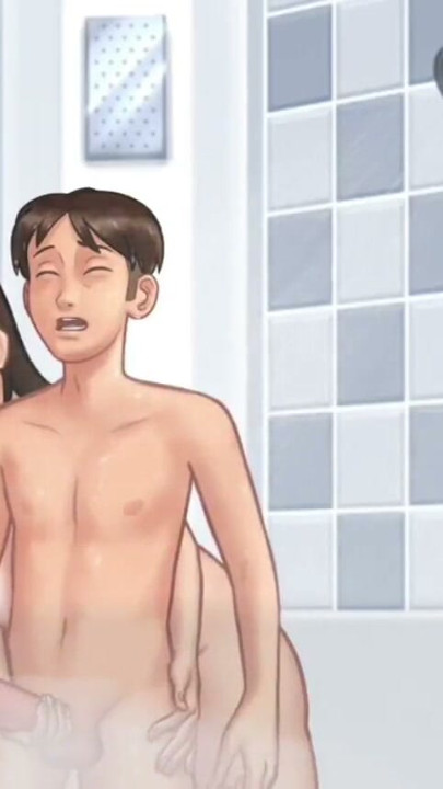 Anon sucks Debbie's asshole and squeeze her big boobs in shower - summertime saga gameplay part 4 | Clip 1