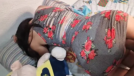 Rough and wild sex with my milf stepmom in short dresses every time her husband leaves for work and we are left home alone