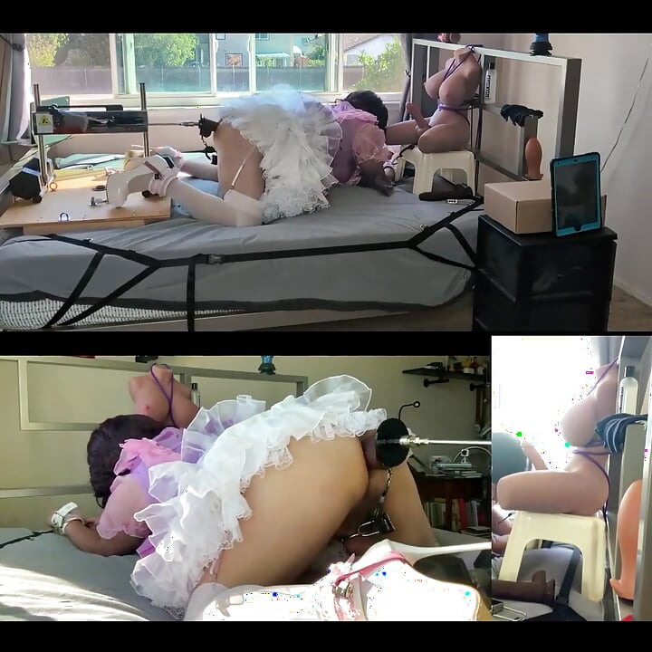 Servitoarea roz din Satin Sissy este futută de mașina ei de futut și se joacă cu păpușa ei sexuală