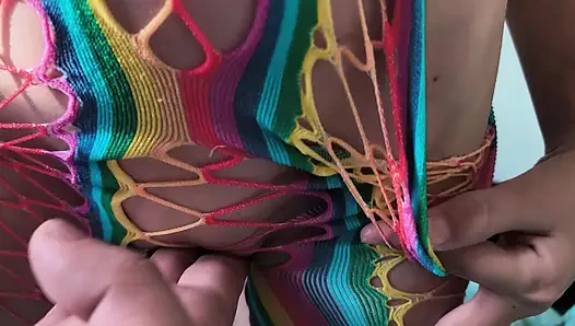 I let my stepbrother admire my body, he follows the outline of my virgin...