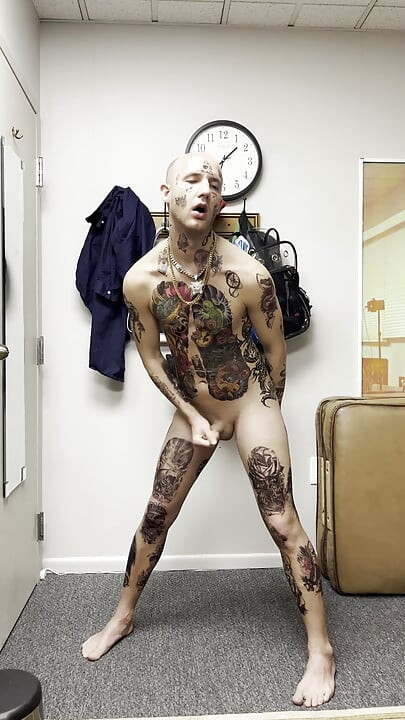 Face Tatted Twink Jerking While Dildo Fucked