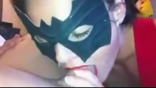 Masked Babe Blowing A Guy