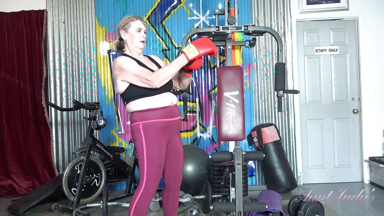 Auntjudys - 71yo Busty Blonde GILF Elle Works up a Sweat at the Gym