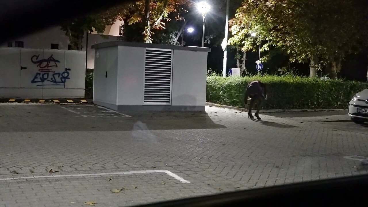 Fuck My Dildo on Parking Lot in Stockings