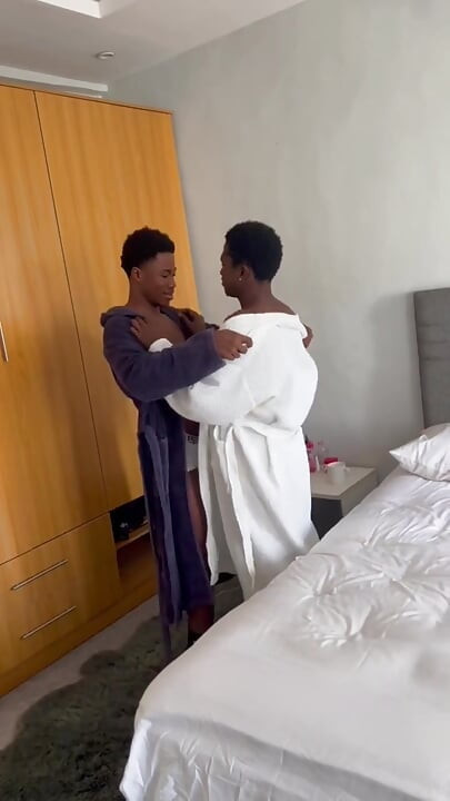 Black African Boyfriends in Bathrobes Turn Lazy Bedtime Chat Into Hot Loving Sex