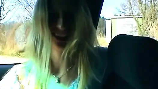 Blonde Sucks Cock and Shows Wet Pussy in Car