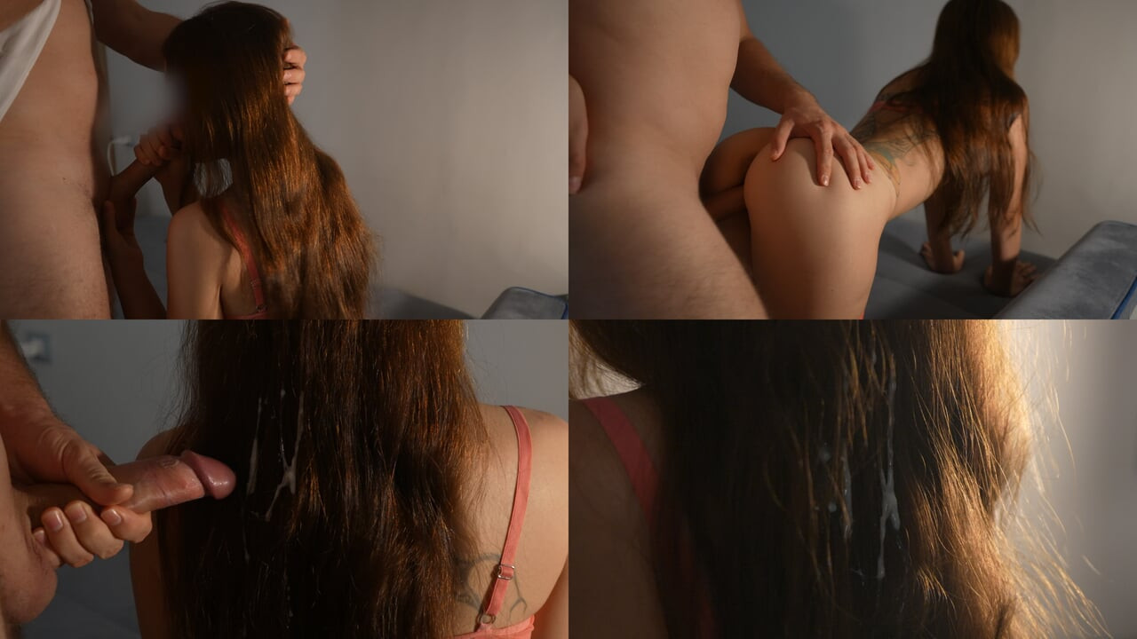 Cum on my stepsister's hair when I helped comb her hair with my dick