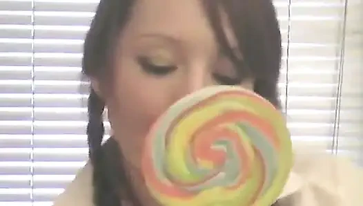 Super Hot Nasty Sch00lgirl Licking a Lollipop Completely Naked