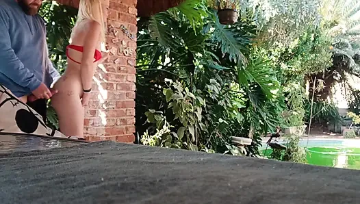 Having Fun in the Garden Blond Suking Cock